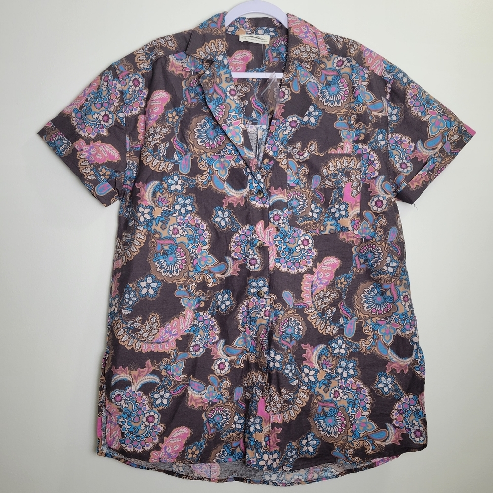 We The Free Paisley Floral Boho Oversized Boyfriend Short‎ Sleeve Shirts S